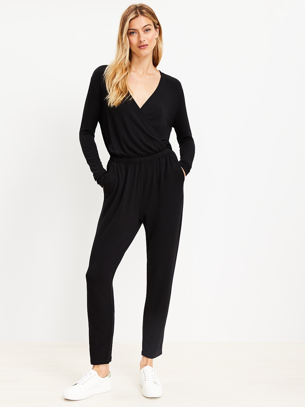 Loft Lou & Grey Signature Softblend Crossover V Neck Jumpsuit Black
